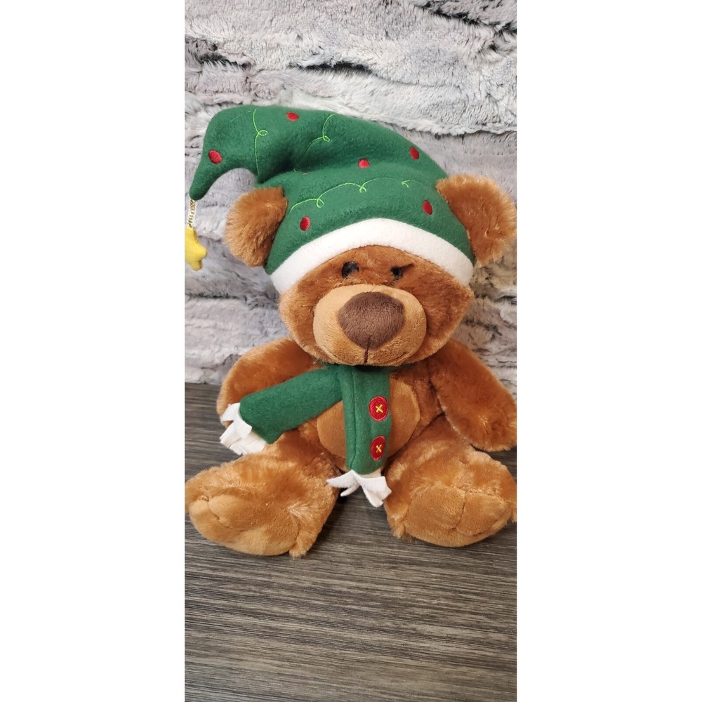American Greetings Tinsel BEAR Brown Plush Christmas Holiday Animal Green 14"